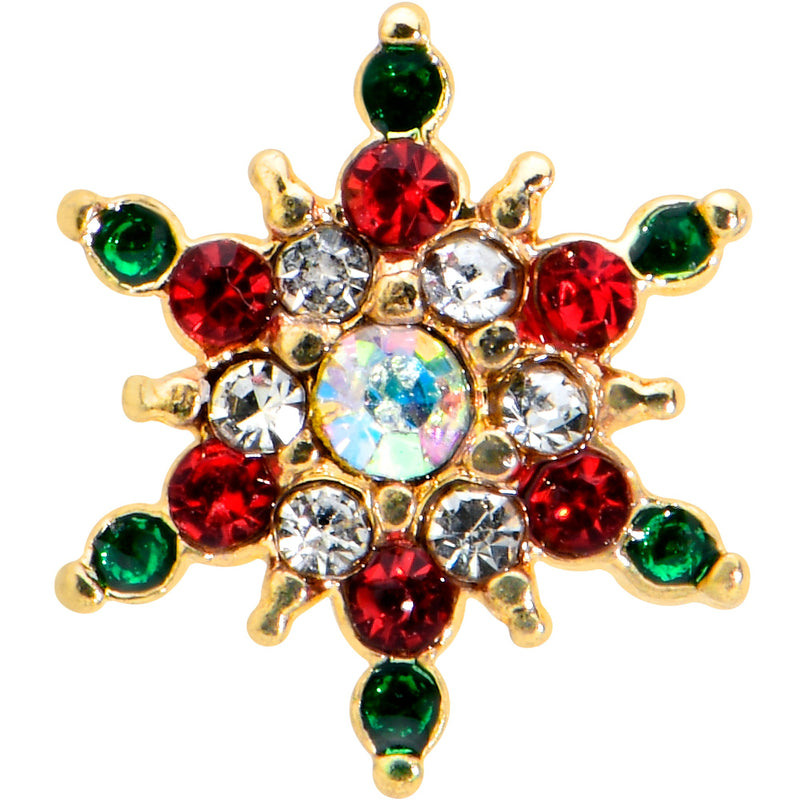 16G 1/4 Red Aurora Gem Gold Tone Christmas Star Labret Tragus