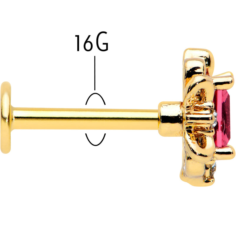 16G 5/16 Red Gem Gold Tone Regal Escutcheon Labret Monroe Tragus
