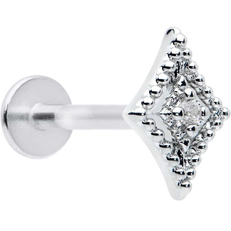16G 5/16 Clear Gem Deco Textured Rhombus Labret Monroe Tragus