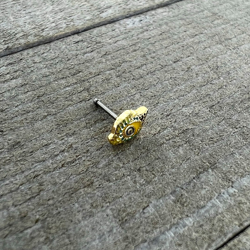 20G 1/4 Bold Peacock Feather Golden Nose Bone