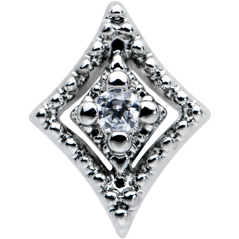 20G 7mm Clear CZ Gem Deco Texture Rhombus L Shape Nose Ring