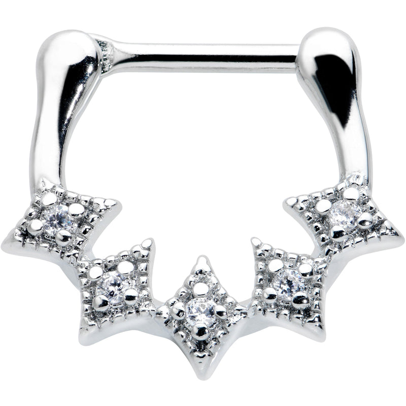 16G 3/8 Clear Gem Textured Rhombus Arc Cartilage Clicker Ring