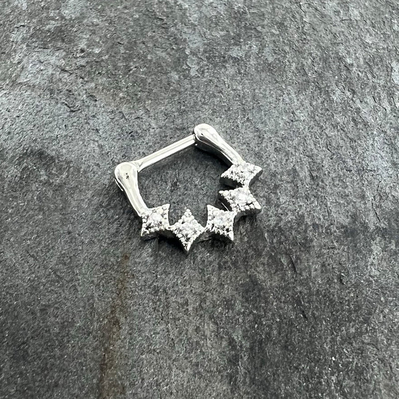 16G 3/8 Clear Gem Textured Rhombus Arc Cartilage Clicker Ring