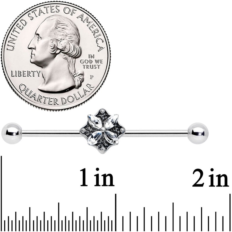 14G Clear Gem Floral Rhombus Baroque Industrial Barbell 38mm