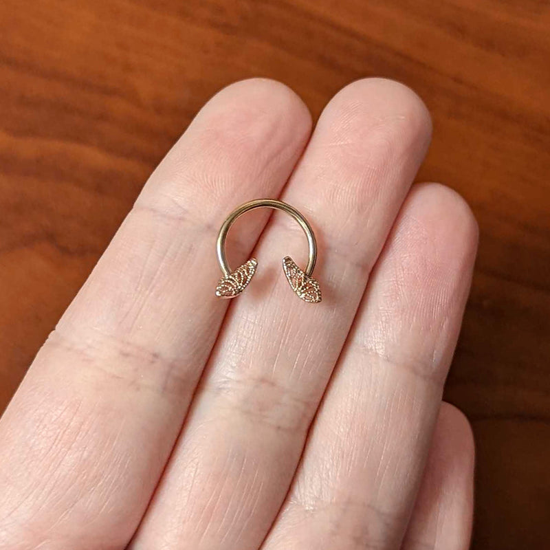 16G 3/8 Rose Gold Hue Texture Butterfly Horseshoe Circular Barbell