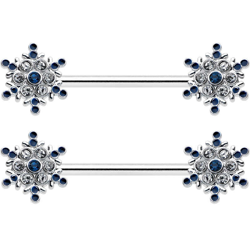 14G 9/16 Blue Gem Festive Snowflake Christmas Nipple Ring Set