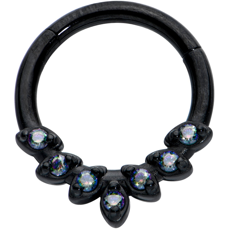 16G 5/16 Vitrail CZ Gem Black Seven Leaf Hinged Segment Ring
