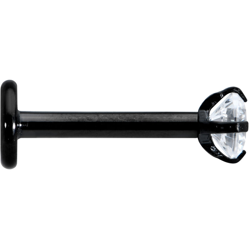 16G 5/16 Clear Gem Black Round End Internally Threaded Labret Tragus