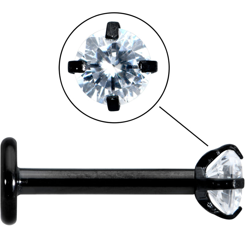16G 5/16 Clear Gem Black Round End Internally Threaded Labret Tragus