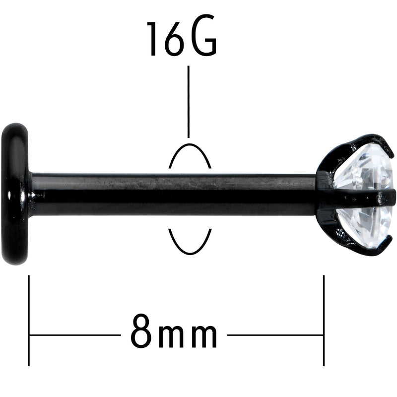 16G 5/16 Clear Gem Black Round End Internally Threaded Labret Tragus