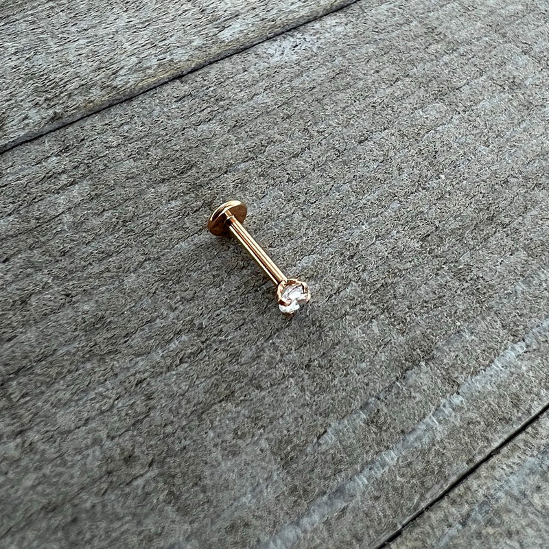 16G 5/16 Clear Gem Rosy Tone Round Internal Thread Labret Tragus