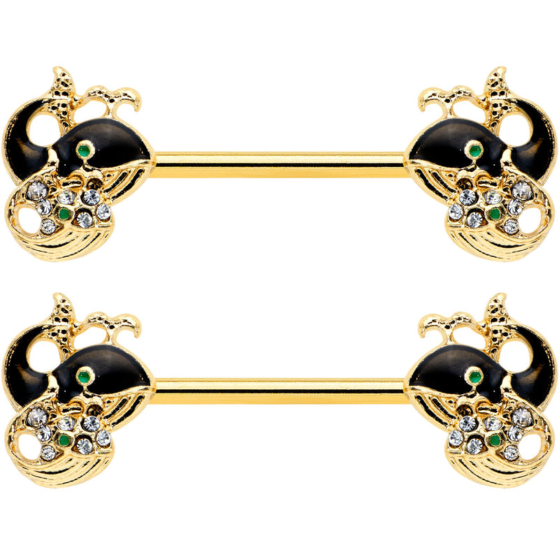 14G 9/16 Clear Gem Gold Tone Mom Baby Whale Nipple Ring Set