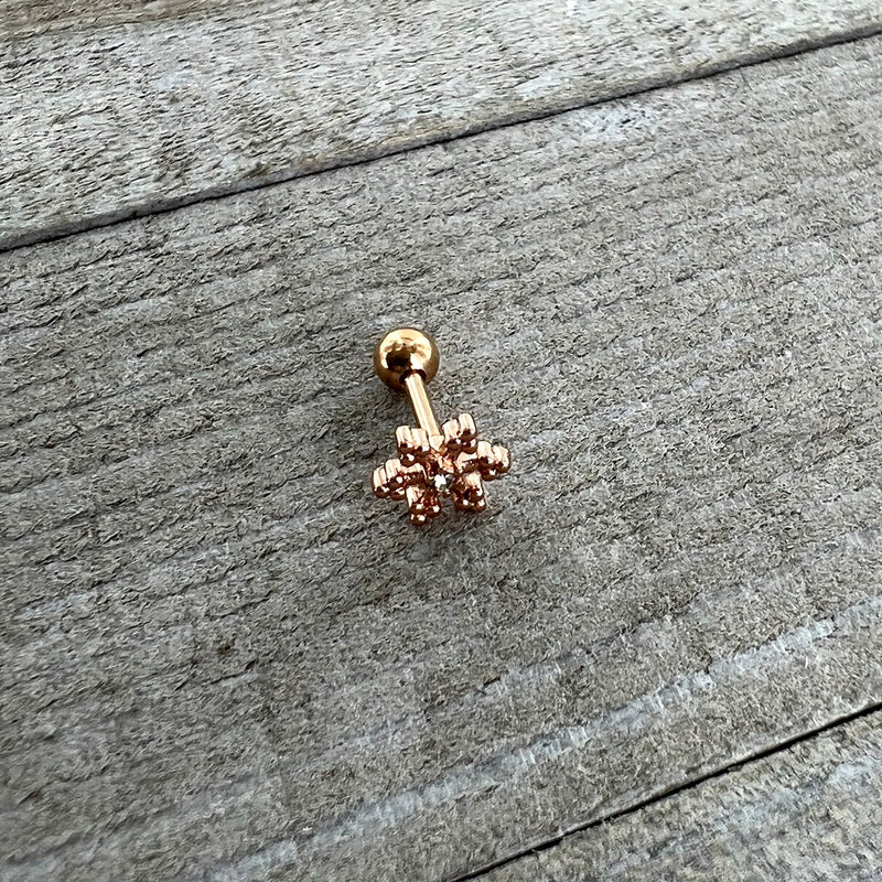 16G 1/4 Clear Gem Rose Gold Tone Pretty Snowflake Cartilage Tragus