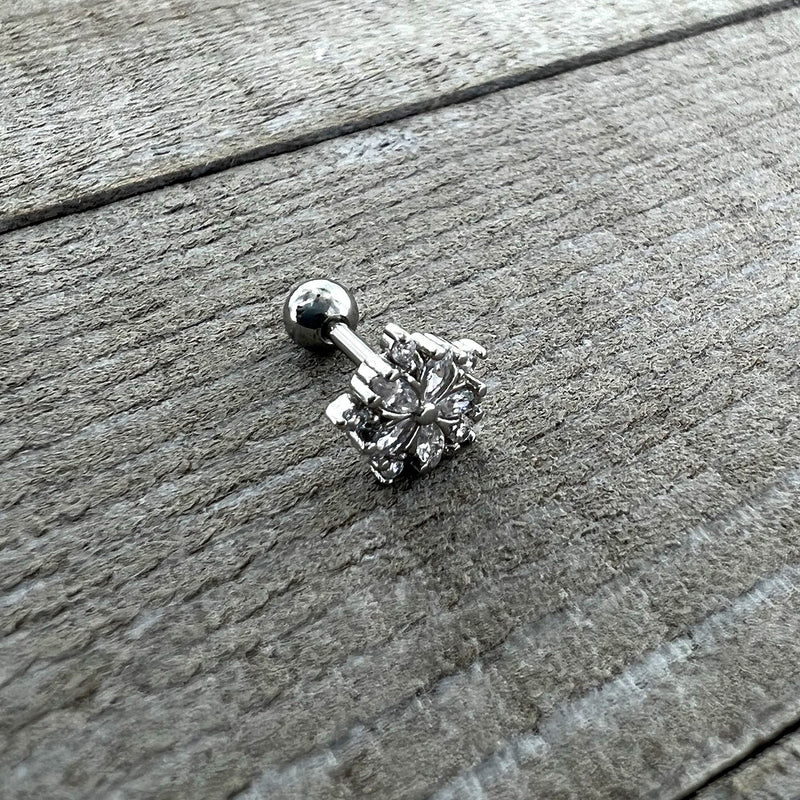 16G 1/4 Clear CZ Gem Floral Burst Cartilage Tragus Earring