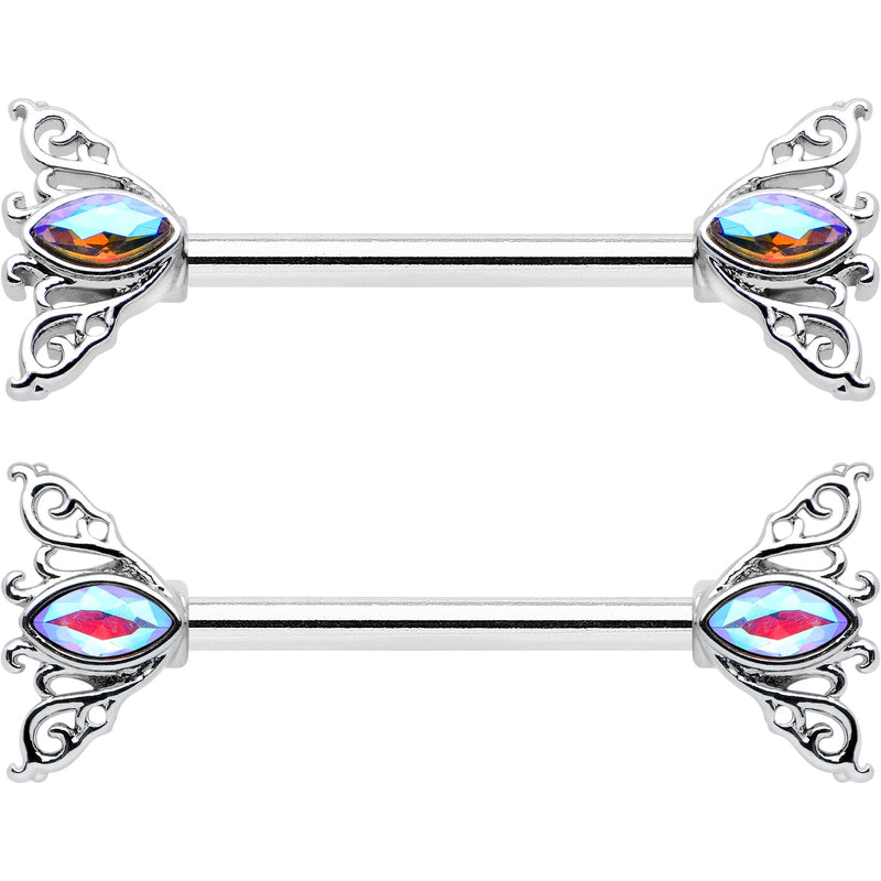 14G 9/16 Aurora Gem Deco Waves Barbell Nipple Ring Set