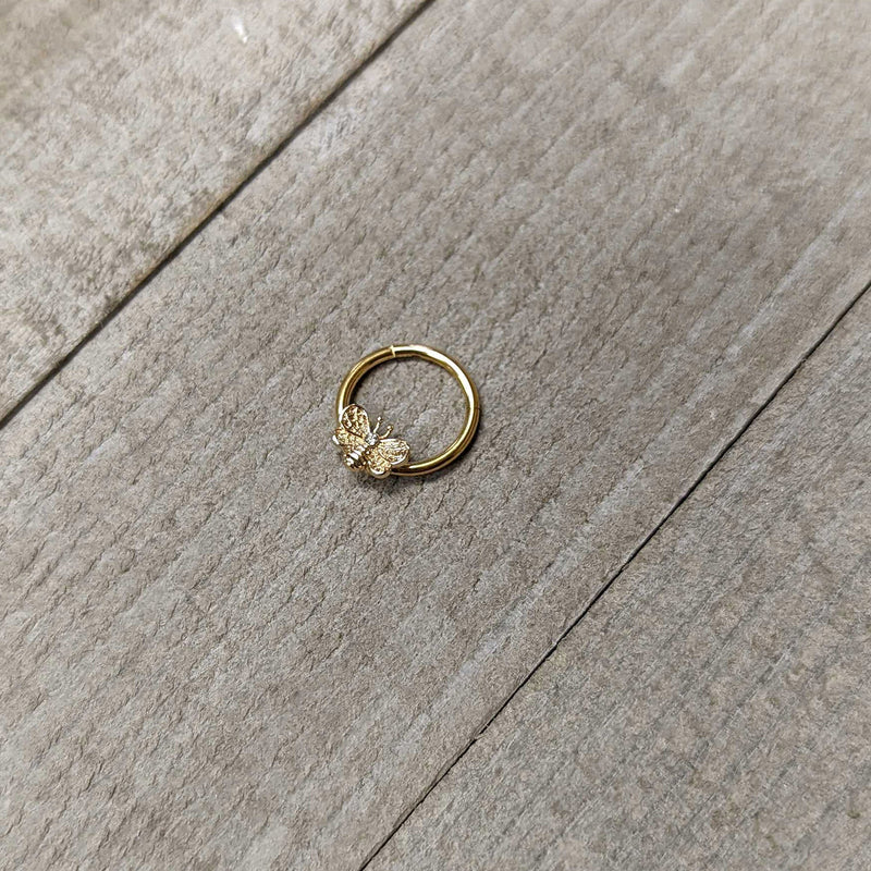 16G 3/8 Clear Gem Gold Tone Beauty Bee Hinged Circular Ring