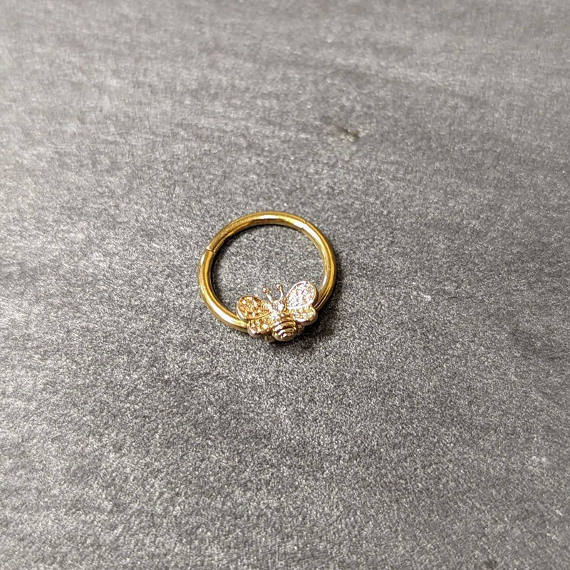 16G 3/8 Clear Gem Gold Tone Beauty Bee Hinged Circular Ring