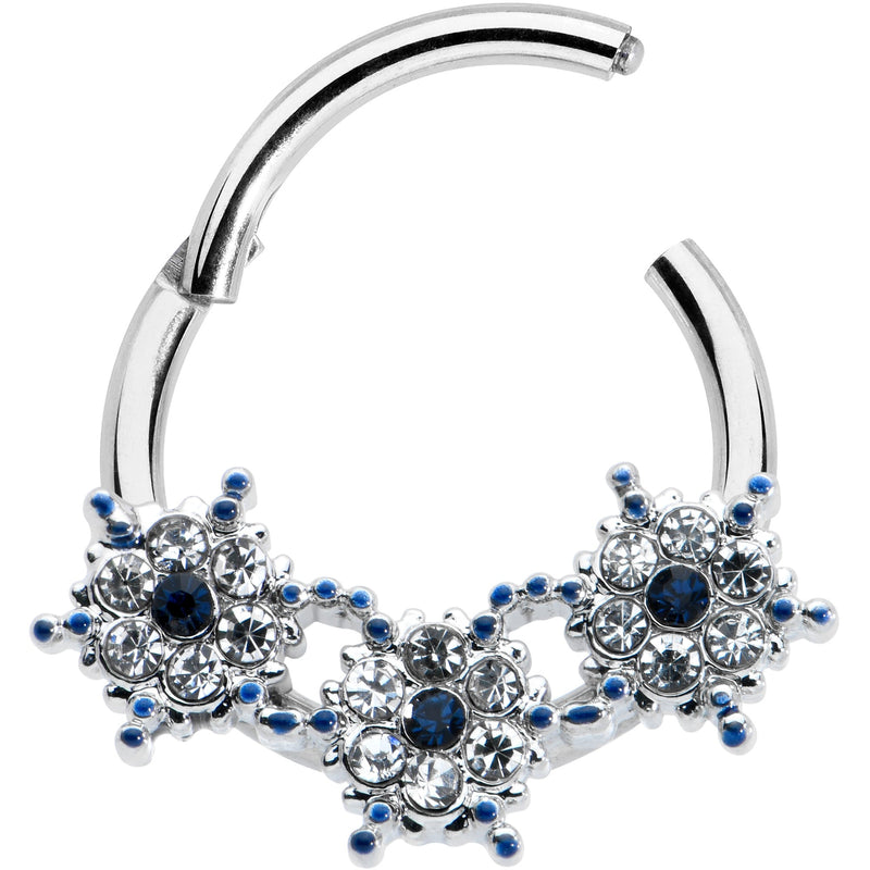 16G 3/8 Clear Blue Gem Festive Trio Snowflake Hinged Segment Ring