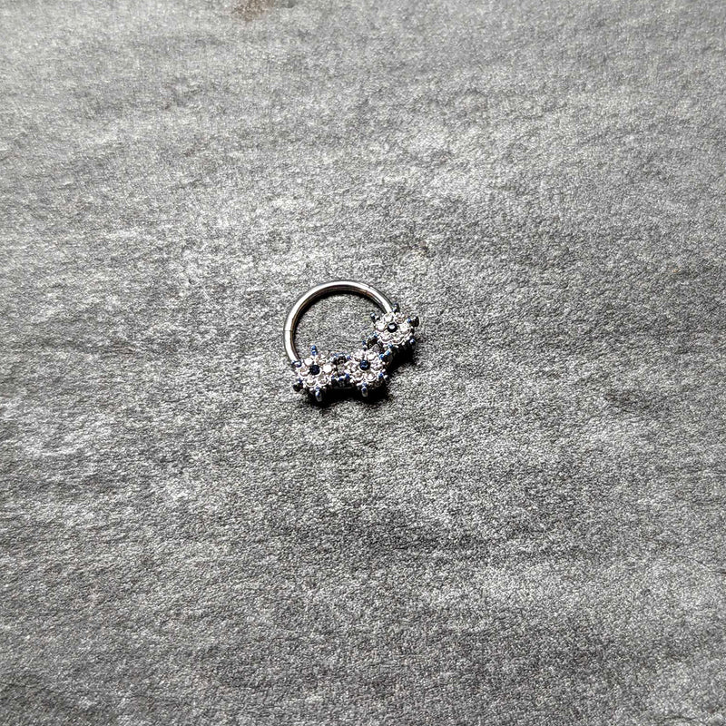 16G 3/8 Clear Blue Gem Festive Trio Snowflake Hinged Segment Ring