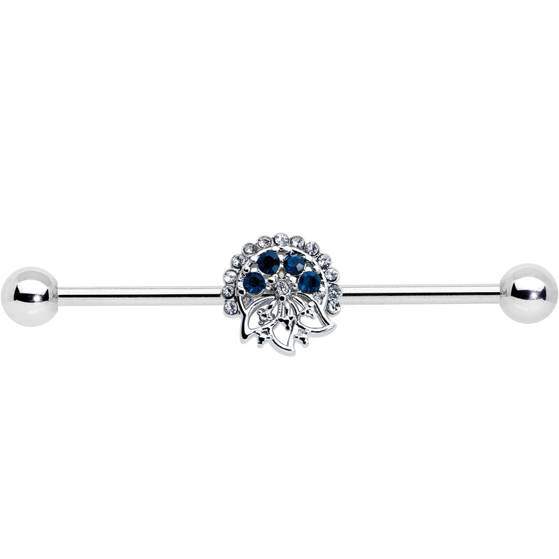 14G Blue Gem Abstract Arch Industrial Barbell 38mm