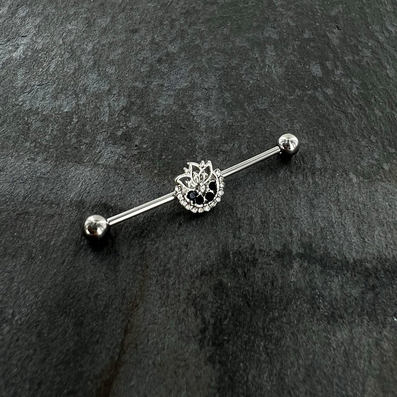 14G Blue Gem Abstract Arch Industrial Barbell 38mm