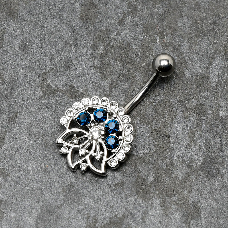 Clear Blue Gem Abstract Arch Belly Ring
