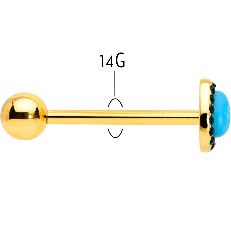 Gold Tone Southwestern Style Blue Drop Barbell Tongue Ring