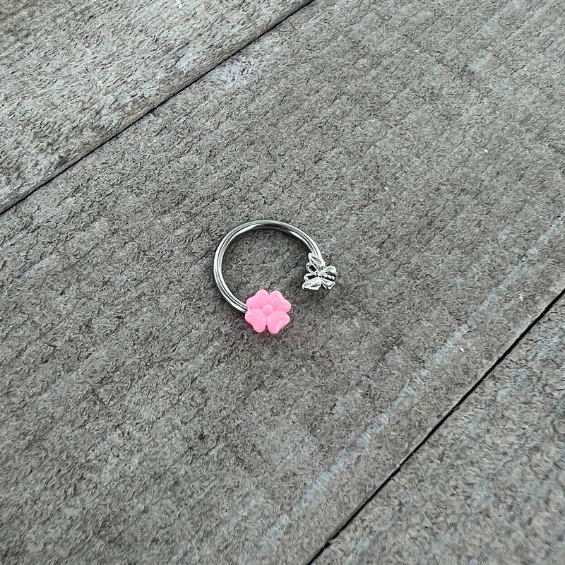 16G 3/8 Butterfly Pink Flower Horseshoe Circular Barbell