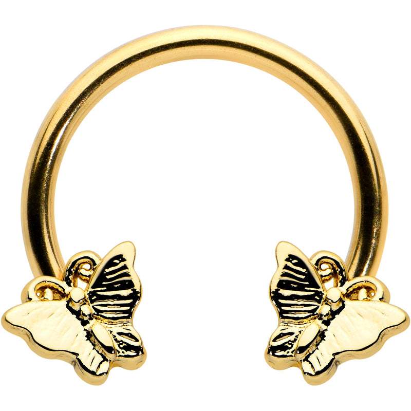 16G 3/8 Gold Tone Burnished Butterflies Horseshoe Circular Barbell