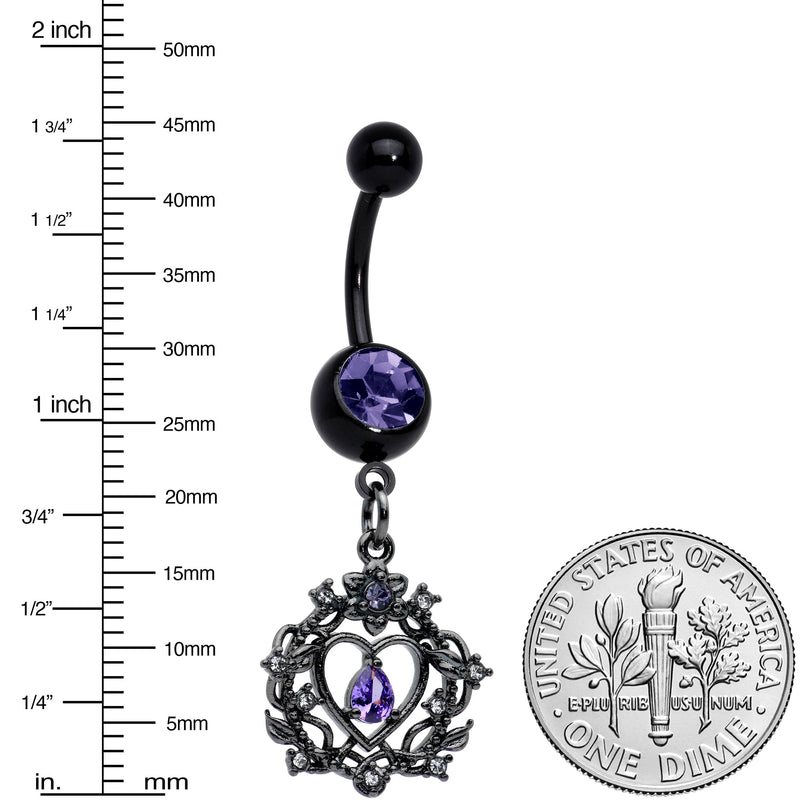 Purple Gem Black Regal Crown Dangle Belly Ring