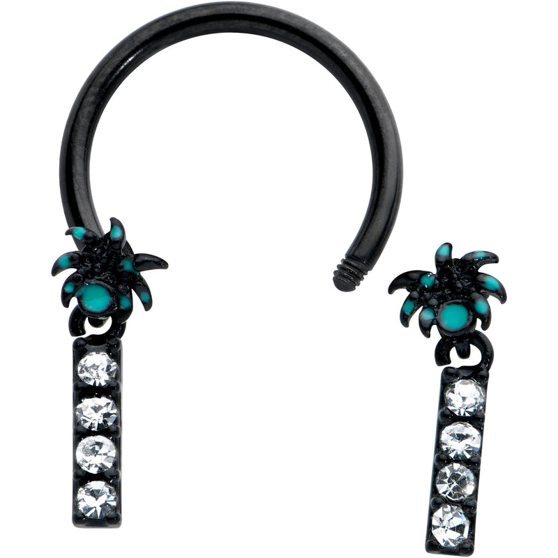 16G 3/8 Clear Gem Black Night Palm Tree Dangle Horseshoe