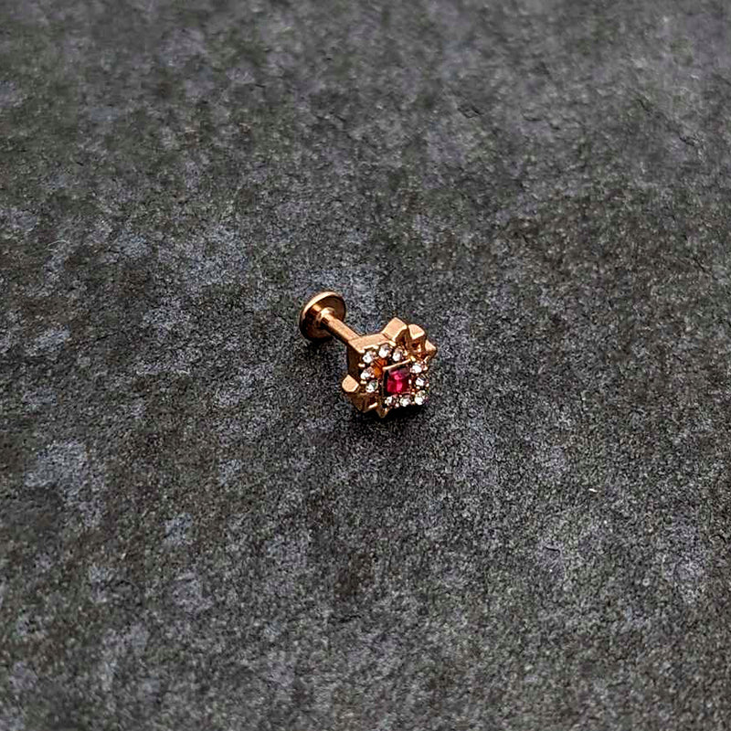 16G 1/4 Red Gem Rose Gold Tone Octogram Star Labret Monroe Tragus