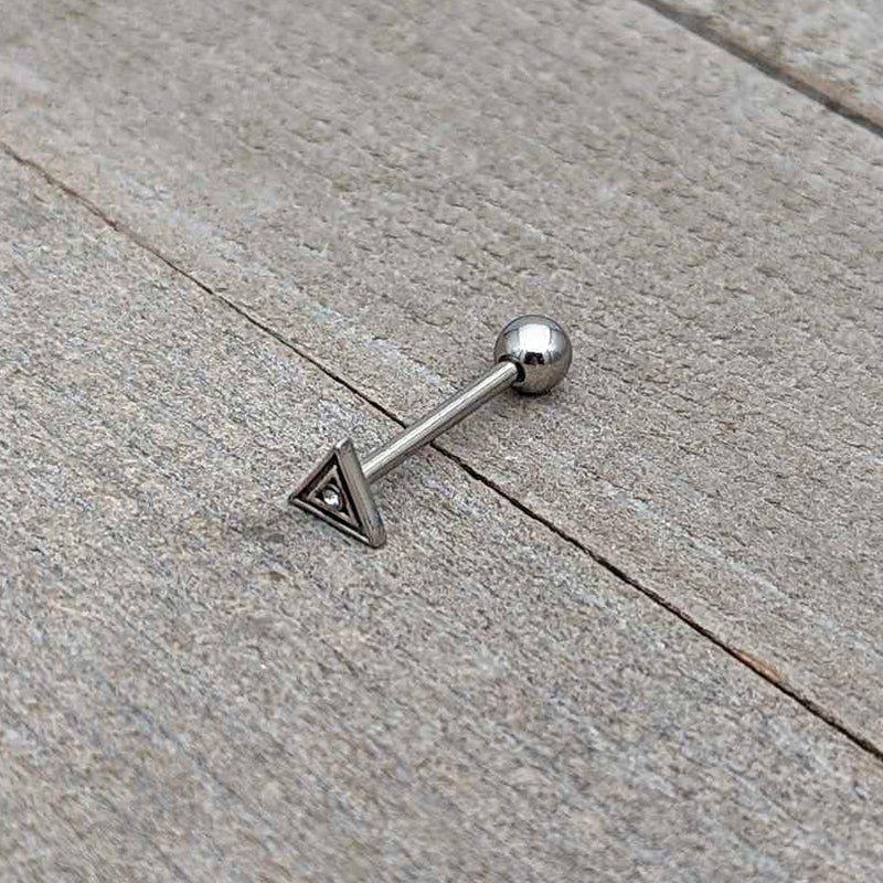 Clear Gem Double Triangle Barbell Tongue Ring