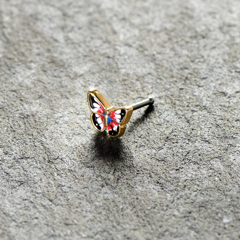 20G 1/4 Red Blue White Butterfly Nose Bone