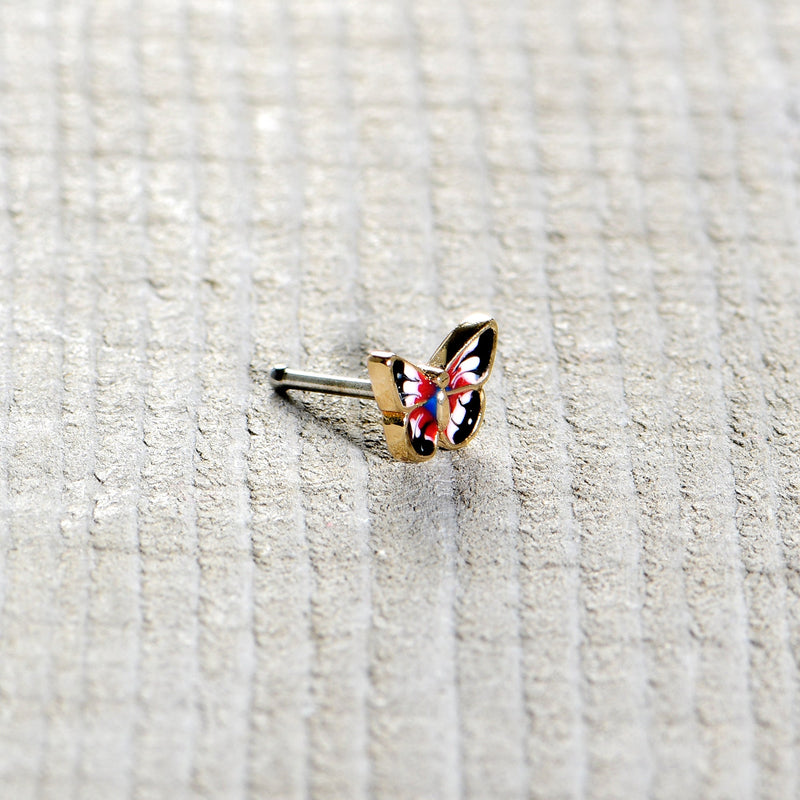 20G 1/4 Red Blue White Butterfly Nose Bone