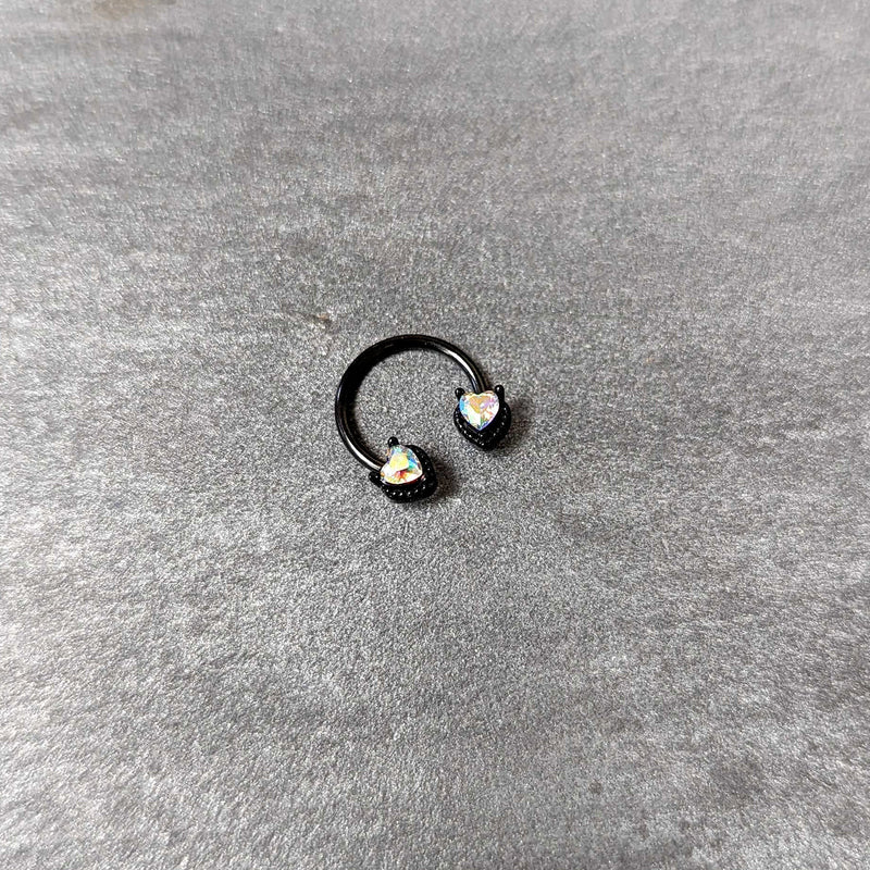 16G 3/8 Aurora Gem Black Heart Ends Horseshoe Circular Barbell