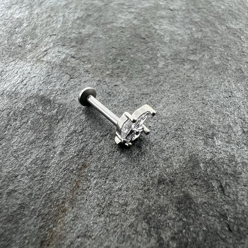 16G 5/16 Clear CZ Gem Threadless Leaves Labret Monroe Tragus