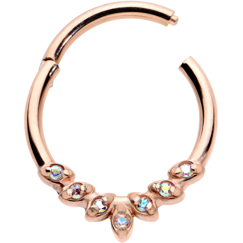 16G 3/8 Aurora CZ Gem Rose Gold Hue Seven Leaf Hinged Segment Ring
