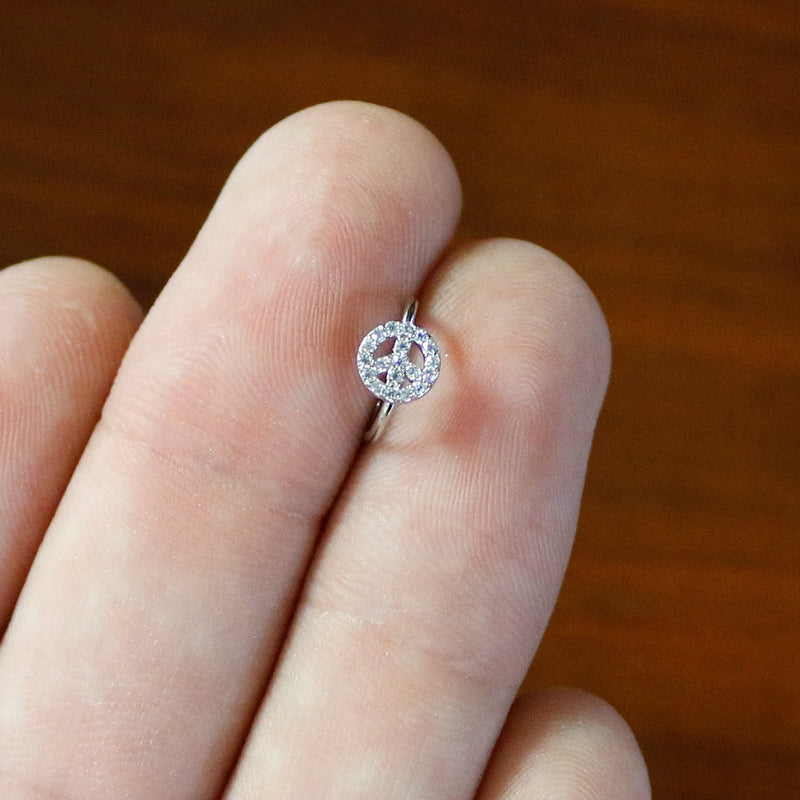 20G 5/16 Clear Gem Seamless Retro Peace Sign Nose Hoop