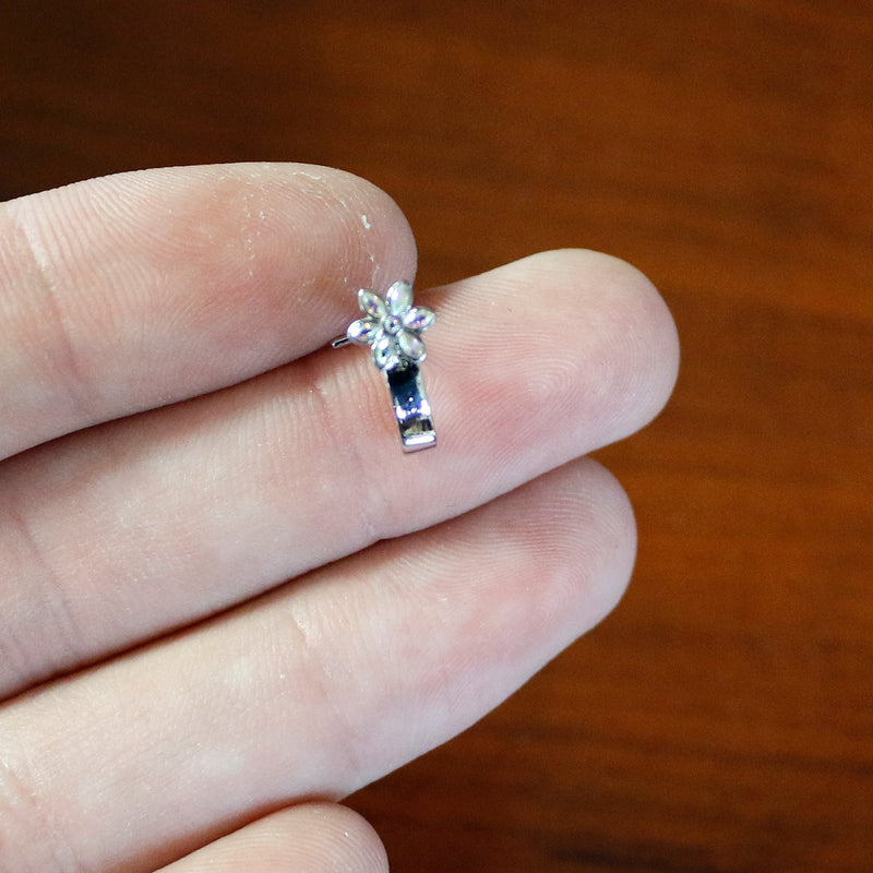 20G 1/4 Aurora Gem Fancy Flower Faux Hoop L Shape Nose Ring
