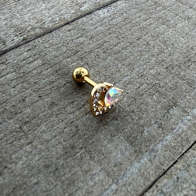 16G 1/4 Aurora Gem Gold Tone Rococo Heart Cartilage Tragus Earring