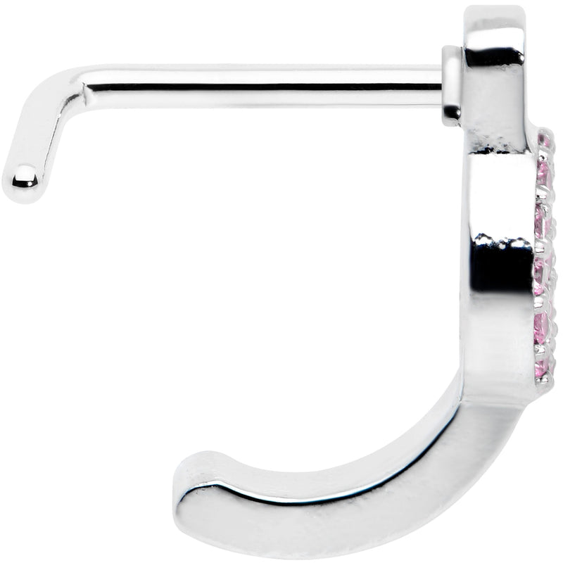 20G 5/16 Faint Pink Gem Retro Peace Sign Faux Hoop L Shape Nose Ring