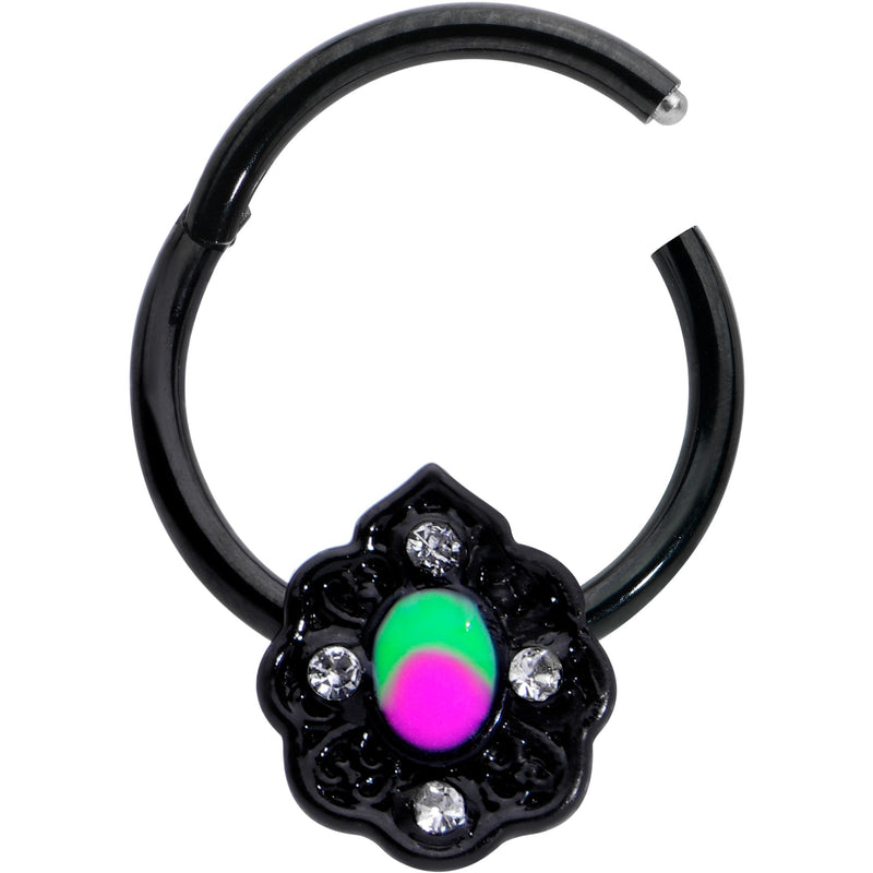 16G 3/8 Purple Tourmaline Black Lacy Drop Hinged Segment Ring