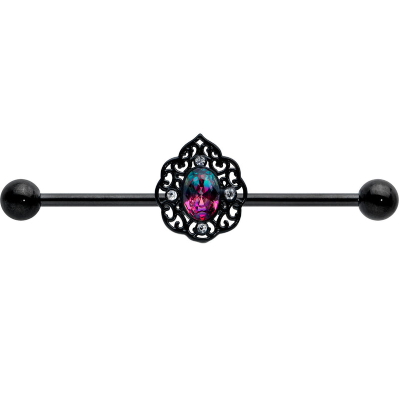 14G Purple Tourmaline Black Lacy Drop Industrial Barbell 38mm