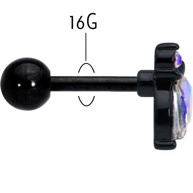 16G 1/4 Aurora CZ Gem Black Fleur de Lis Butterfly Cartilage Tragus Earring