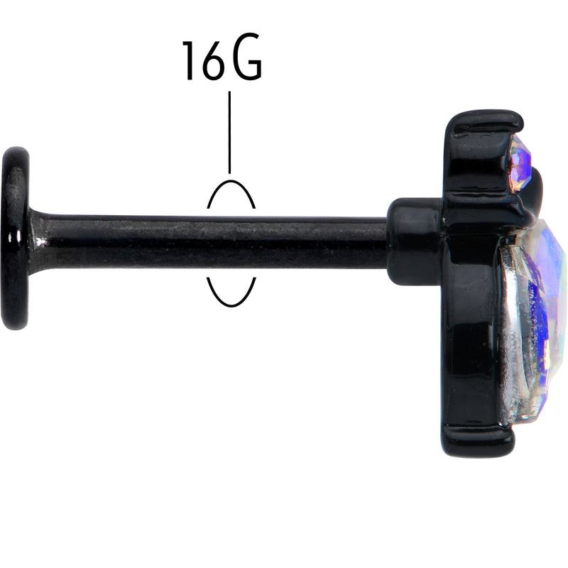 16G 5/16 Aurora CZ Gem Black Fleur de Lis Butterfly Labret Monroe Tragus