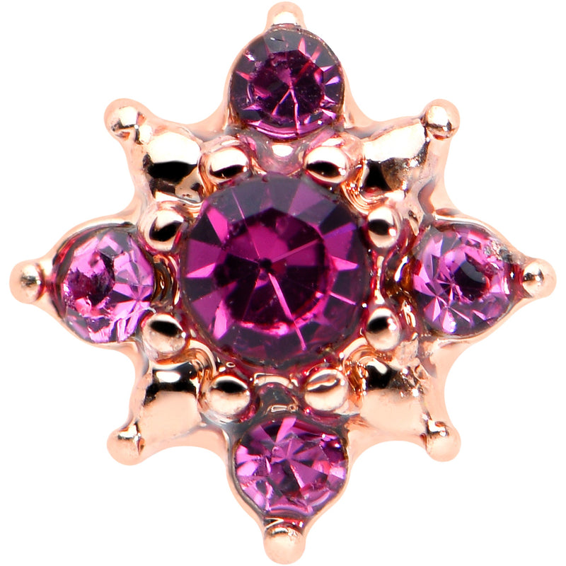 20G 7mm Pink Gem Rose Gold Tone Rococo Star L Shape Nose Ring