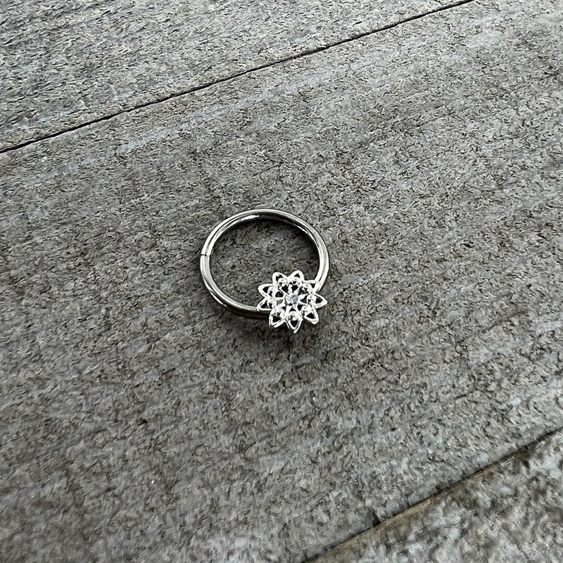 16G 3/8 Clear Gem Starry Flower Hinged Segment Ring