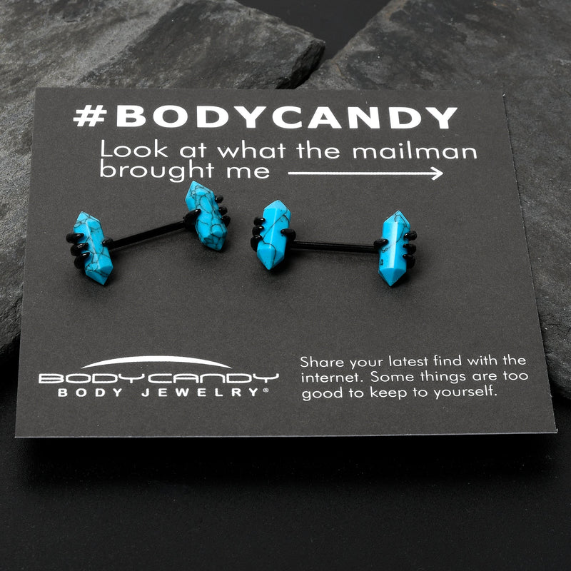 14G 9/16 Blue Turquoise Black Claw Barbell Nipple Ring Set
