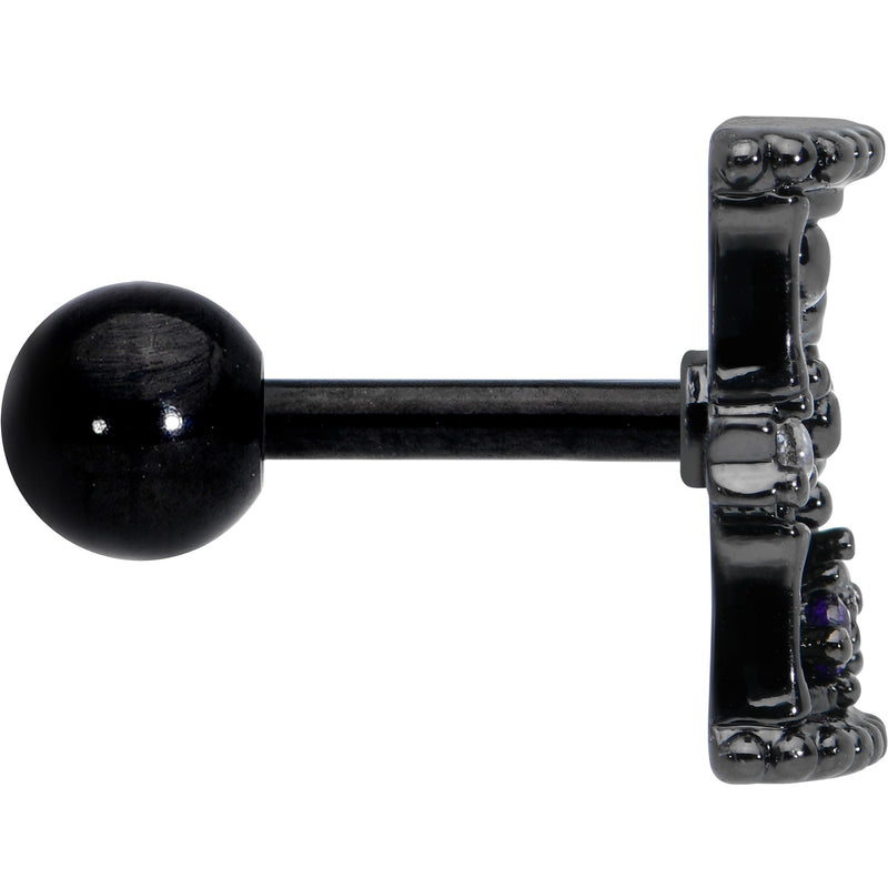 16G 1/4 Purple Gem Black Gothic Hourglass Cartilage Tragus Earring